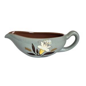 VTG Stangl Pottery Golden Harvest Gravy Boat Gray White Lily Floral Mid Century